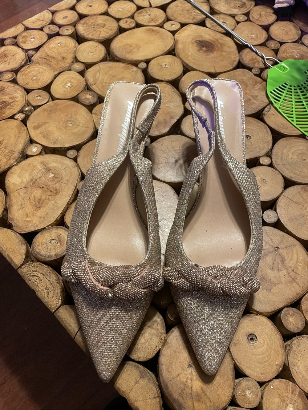 Sparkling Champagne Slingback Pointed Heels